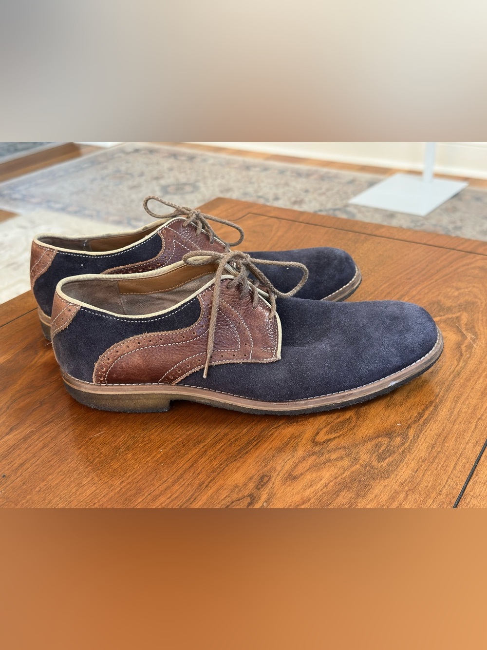 Johnston & Murphy 1850 Sheepskin Wingtip Shoes Navy Brown Men’s 8.5M